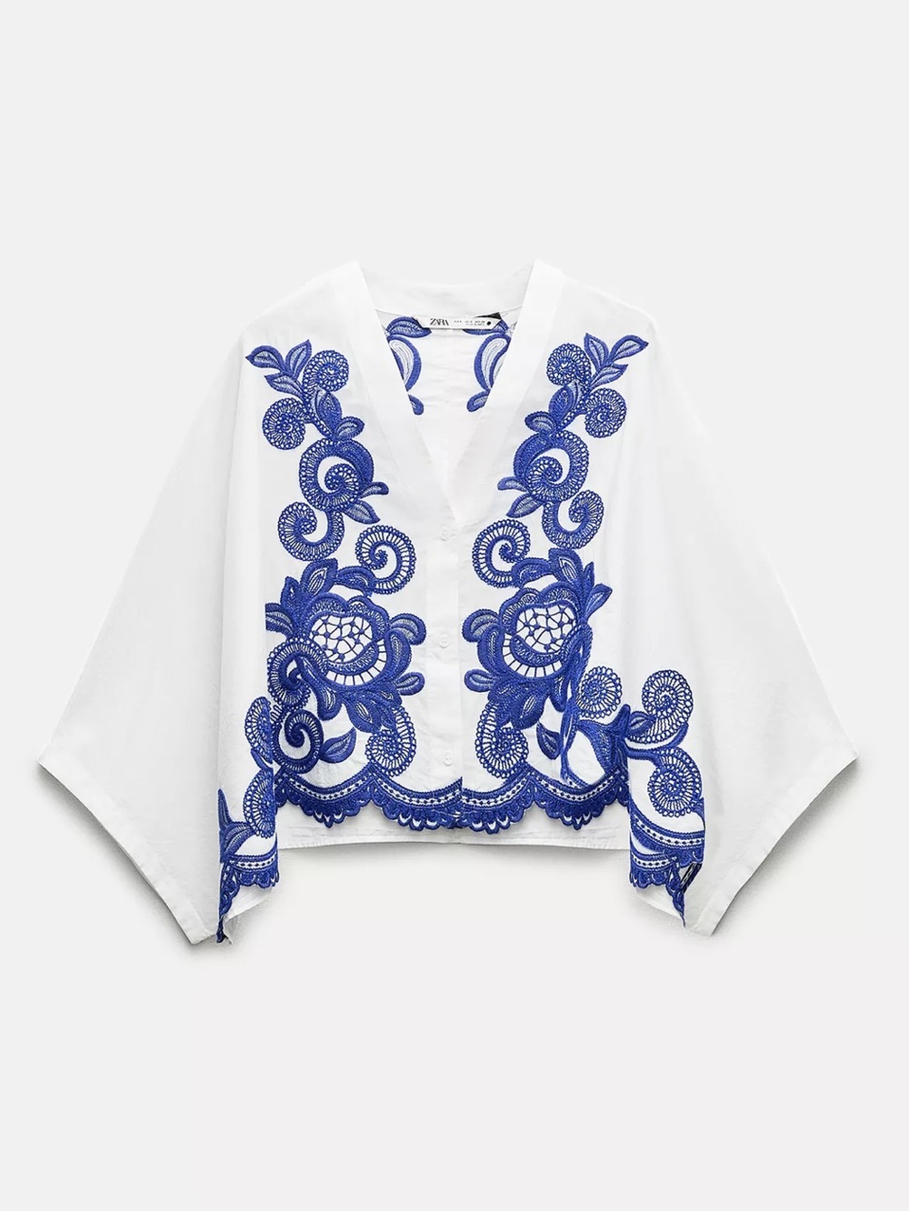Zara | ZW Collection Contrast Embroidered Blouse | Size S | NWOT